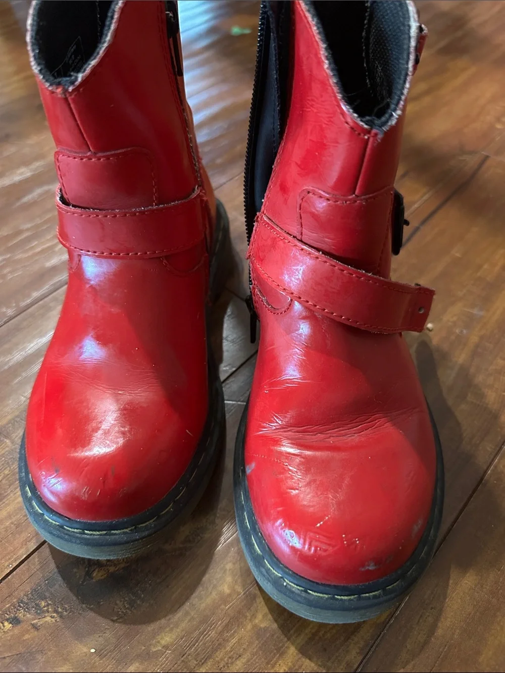 Dr. Martens Kids Red  Moto Biker Buckle Boots Youth Size 1 EU 32